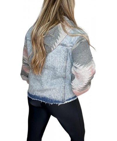 Womens Aztec Print Jean Jacket With Hoodie Frayed Hem Washed Button Detachable Denim Jacket Coat Pink $29.06 Jackets