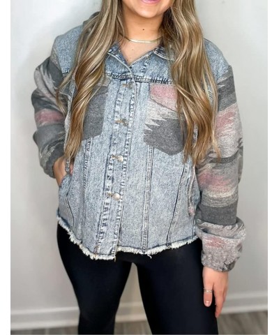 Womens Aztec Print Jean Jacket With Hoodie Frayed Hem Washed Button Detachable Denim Jacket Coat Pink $29.06 Jackets