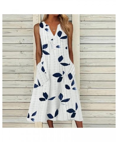 Beach Dresses for Women 2024 Vacation Floral Print Sleeveless Sundress Casual V Neck Flowy Plus Size Summer Dresses 03-white ...