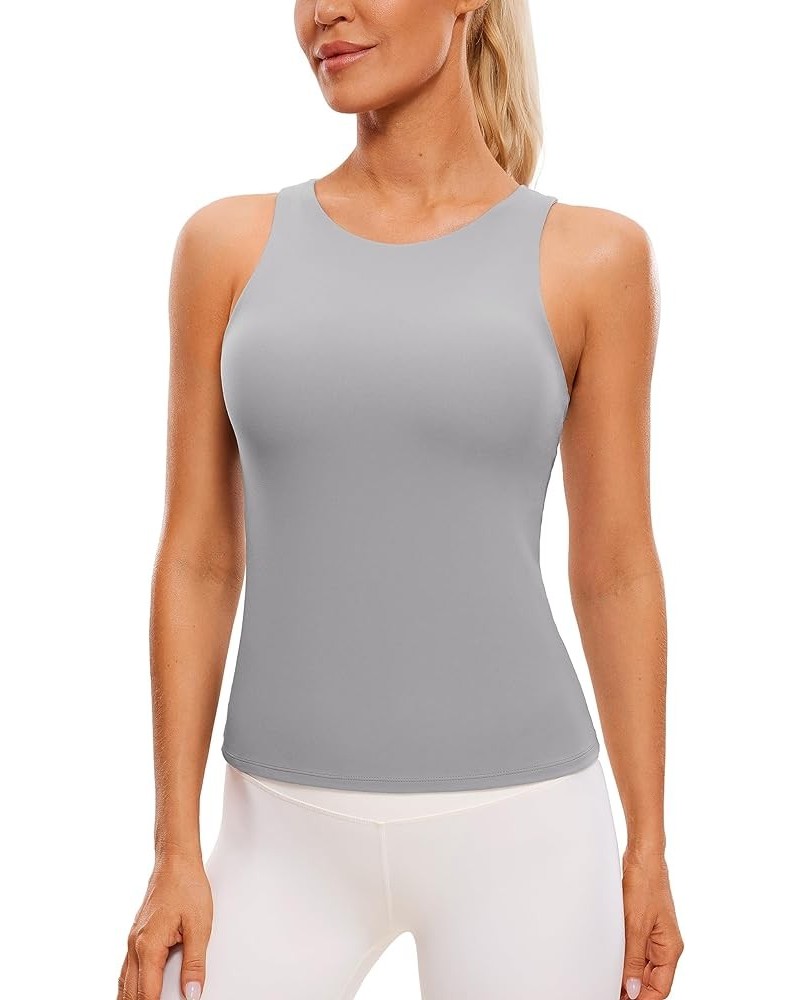 Butterluxe Womens Racerback Workout Tank Top with Built in Shelf Bra - Padded High Neck Yoga Athletic Camisole Gull Gray $18....