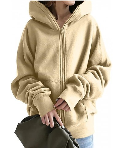 Oversized Zipper Hooded Jackets for Women Plus Size Casual Fleece Long Sleeve Hoodie Sweatshirts with Pocket S-5XL A-beige $1...