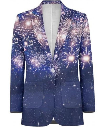 Women's Casual Blazers Long Sleeve Button Lapel Blazer Jackets with Pocket Open Front Cardigan Fireworks Print $21.44 Suits