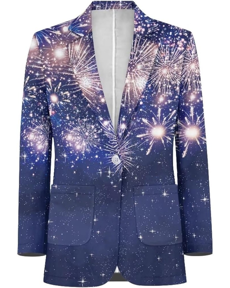 Women's Casual Blazers Long Sleeve Button Lapel Blazer Jackets with Pocket Open Front Cardigan Fireworks Print $21.44 Suits