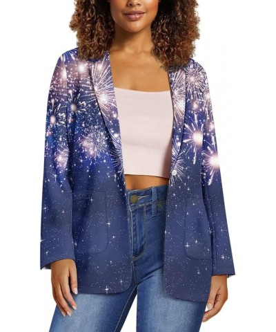 Women's Casual Blazers Long Sleeve Button Lapel Blazer Jackets with Pocket Open Front Cardigan Fireworks Print $21.44 Suits