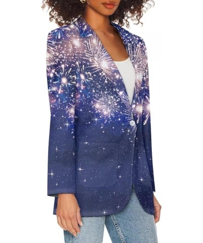 Women's Casual Blazers Long Sleeve Button Lapel Blazer Jackets with Pocket Open Front Cardigan Fireworks Print $21.44 Suits