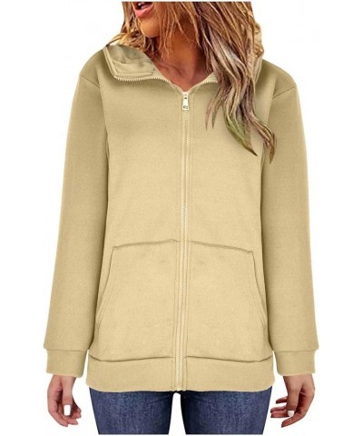 Oversized Zipper Hooded Jackets for Women Plus Size Casual Fleece Long Sleeve Hoodie Sweatshirts with Pocket S-5XL A-beige $1...