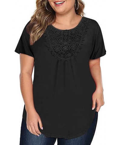 Plus Size Tops for Women Casual Lace Crochet Blouses Short Sleeve Shirts Summer Tunic Top Black 44 $10.44 Blouses