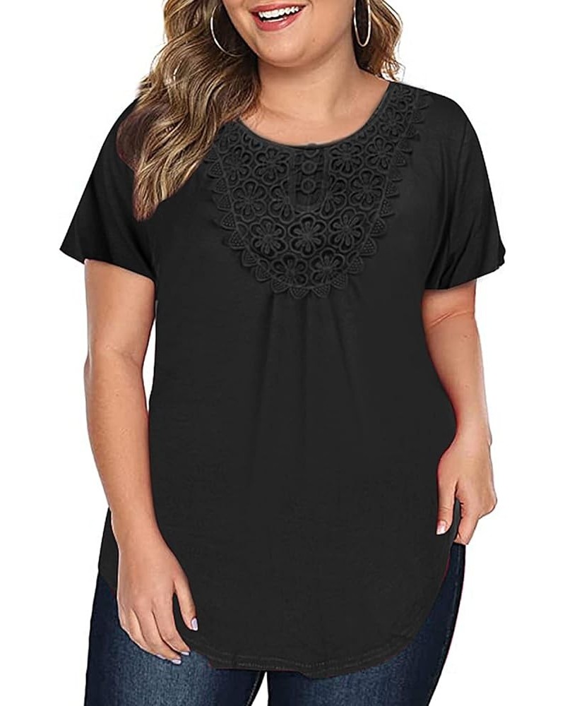 Plus Size Tops for Women Casual Lace Crochet Blouses Short Sleeve Shirts Summer Tunic Top Black 44 $10.44 Blouses