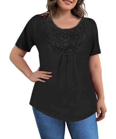 Plus Size Tops for Women Casual Lace Crochet Blouses Short Sleeve Shirts Summer Tunic Top Black 44 $10.44 Blouses