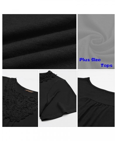 Plus Size Tops for Women Casual Lace Crochet Blouses Short Sleeve Shirts Summer Tunic Top Black 44 $10.44 Blouses