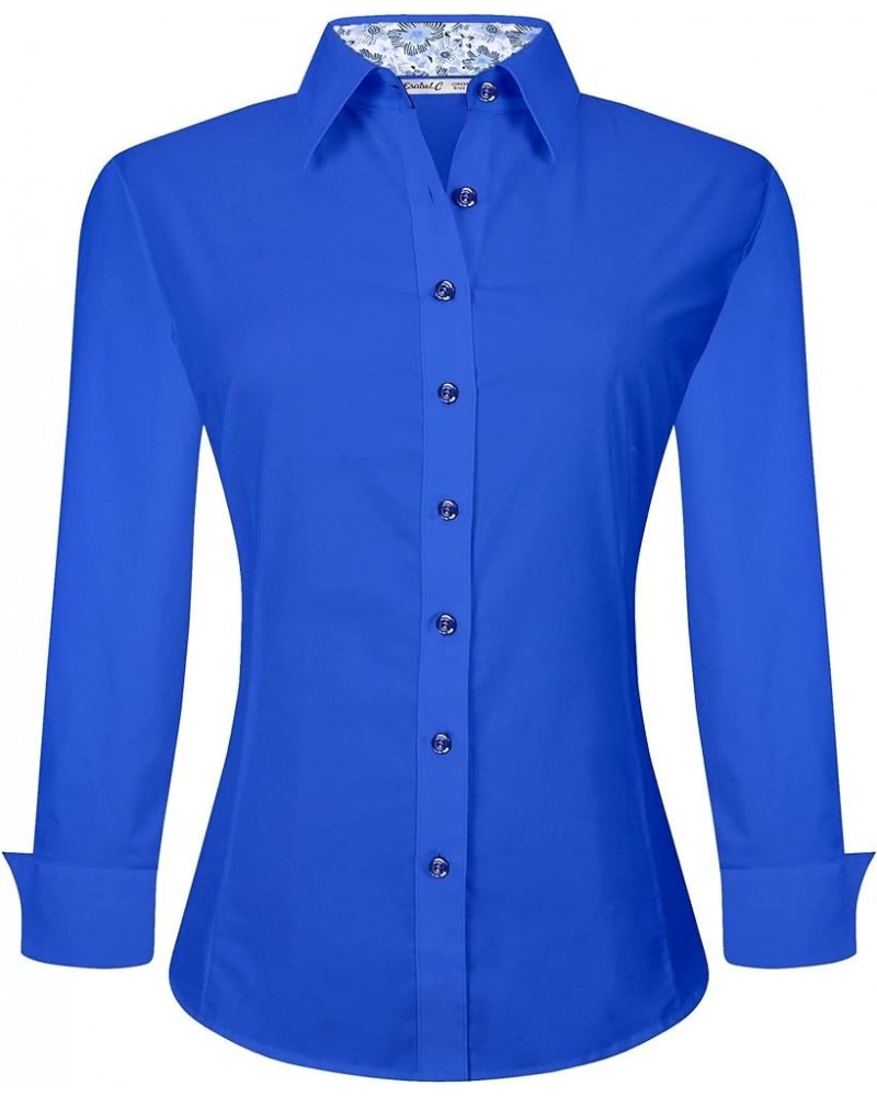 Womens Button Down Shirts Long Sleeve Regular Fit Stretch Work Blouse Royal $13.56 Blouses