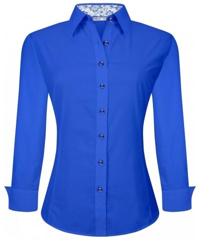 Womens Button Down Shirts Long Sleeve Regular Fit Stretch Work Blouse Royal $13.56 Blouses