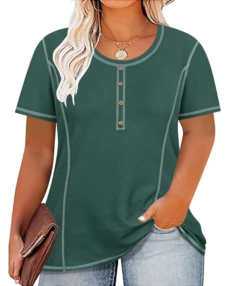 Plus Size Tops for Women Short Sleeve Summer Pullover Waffle Knitted T Shirt V Neck Basic Tunic XL-5XL Ae461-green $11.60 Tops