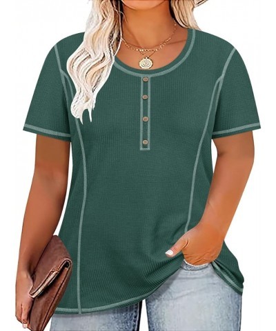 Plus Size Tops for Women Short Sleeve Summer Pullover Waffle Knitted T Shirt V Neck Basic Tunic XL-5XL Ae461-green $11.60 Tops