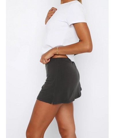 Women's Casual Elastic Waisted Slit Hem A-Line Summer Bodycon Short Mini Skirt Dark Gray $12.00 Skirts