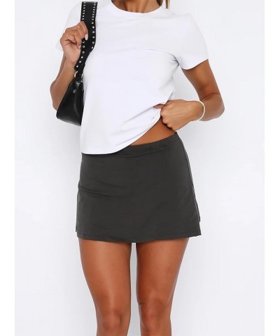 Women's Casual Elastic Waisted Slit Hem A-Line Summer Bodycon Short Mini Skirt Dark Gray $12.00 Skirts