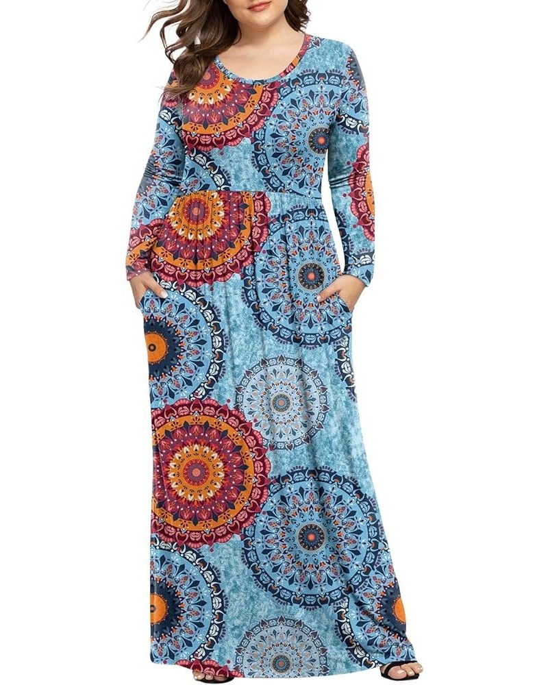 Women's Long Sleeve Plus Size Dress Casual Maxi Dresses XL-6XL Soft with Pockets Fl Mix Blue+sleeve $18.86 Dresses