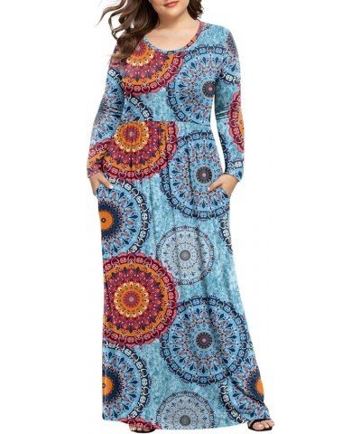 Women's Long Sleeve Plus Size Dress Casual Maxi Dresses XL-6XL Soft with Pockets Fl Mix Blue+sleeve $18.86 Dresses