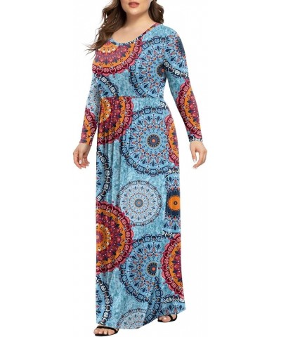 Women's Long Sleeve Plus Size Dress Casual Maxi Dresses XL-6XL Soft with Pockets Fl Mix Blue+sleeve $18.86 Dresses