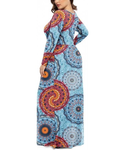 Women's Long Sleeve Plus Size Dress Casual Maxi Dresses XL-6XL Soft with Pockets Fl Mix Blue+sleeve $18.86 Dresses