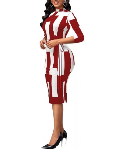 Womes Printted Bodycon 3/4 Sleeve Church Business Midi Pencil Dress with Belt 11904red $17.22 Dresses