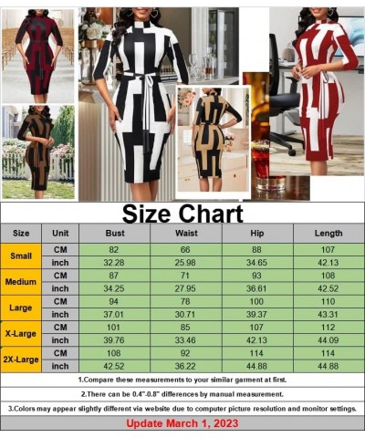 Womes Printted Bodycon 3/4 Sleeve Church Business Midi Pencil Dress with Belt 11904red $17.22 Dresses