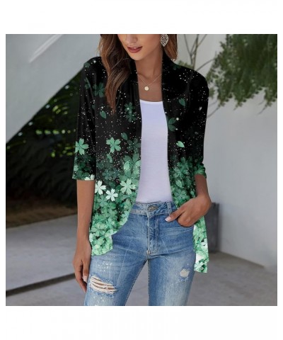 Lace Cardigan for Women Ruffle Hem 3/4 Sleeve Athletic Top V Neck Tank Top Vintage Flower Half Sleeve Womens Jacket & Z-green...