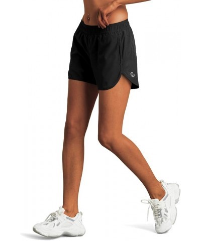 Womens High Waisted Running Shorts with Liner Athletic Sports Shorts with Phone Pockets Double Layer Black- Triangle Lining W...