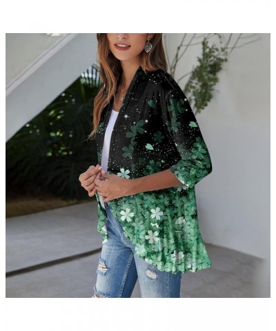 Lace Cardigan for Women Ruffle Hem 3/4 Sleeve Athletic Top V Neck Tank Top Vintage Flower Half Sleeve Womens Jacket & Z-green...