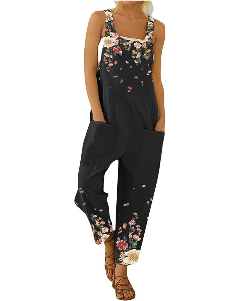 Women's Vacation Outfits Casual Sexy Sling Halter Print Sleeveless Bib Pants Jumpsuits, Rompers & Overalls Black $11.01 Overalls