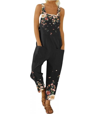 Women's Vacation Outfits Casual Sexy Sling Halter Print Sleeveless Bib Pants Jumpsuits, Rompers & Overalls Black $11.01 Overalls