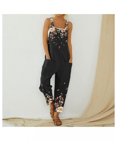 Women's Vacation Outfits Casual Sexy Sling Halter Print Sleeveless Bib Pants Jumpsuits, Rompers & Overalls Black $11.01 Overalls