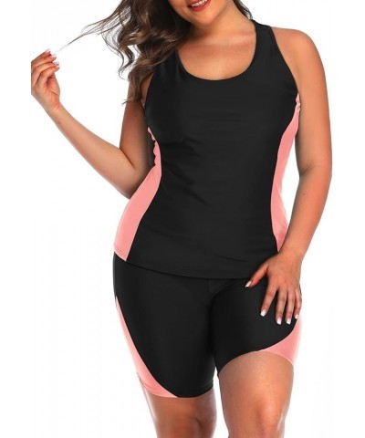 Women Plus Size Tankini Swimsuit Two Piece Tummy Control Bathing Suit Athletic Racerback Swimwear with Boyshort Black&pink $2...