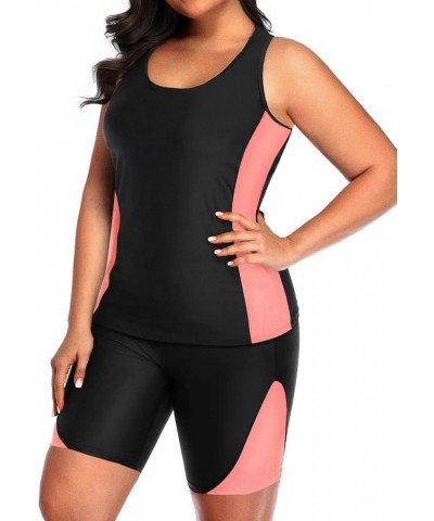 Women Plus Size Tankini Swimsuit Two Piece Tummy Control Bathing Suit Athletic Racerback Swimwear with Boyshort Black&pink $2...