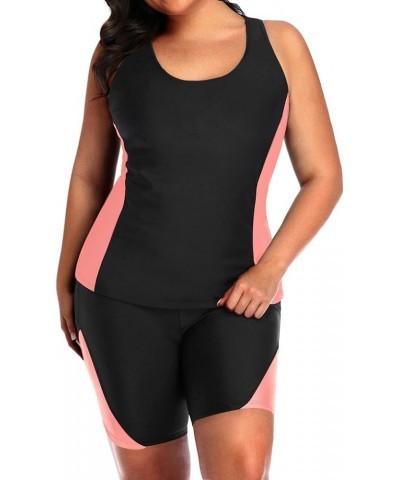 Women Plus Size Tankini Swimsuit Two Piece Tummy Control Bathing Suit Athletic Racerback Swimwear with Boyshort Black&pink $2...