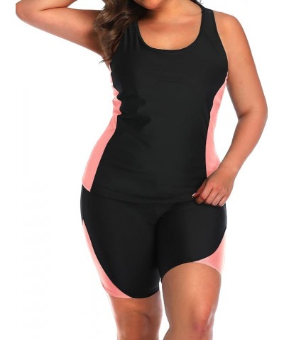 Women Plus Size Tankini Swimsuit Two Piece Tummy Control Bathing Suit Athletic Racerback Swimwear with Boyshort Black&pink $2...