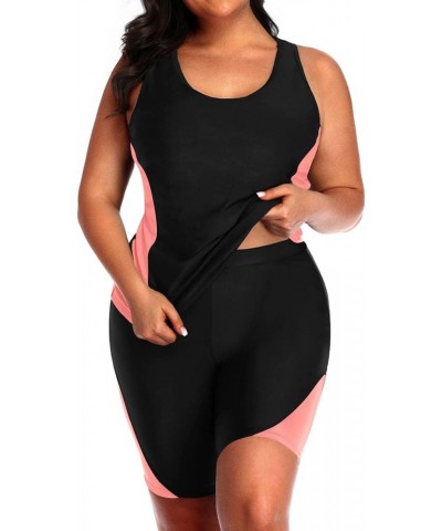 Women Plus Size Tankini Swimsuit Two Piece Tummy Control Bathing Suit Athletic Racerback Swimwear with Boyshort Black&pink $2...