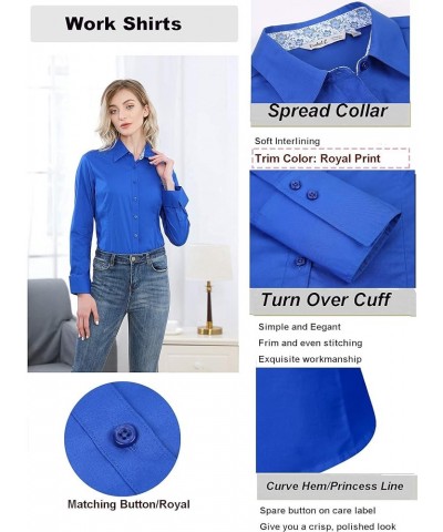 Womens Button Down Shirts Long Sleeve Regular Fit Stretch Work Blouse Royal $13.56 Blouses