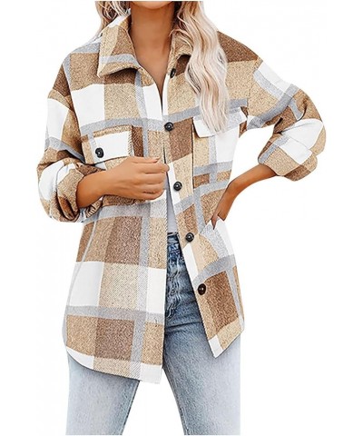 Womens Plaid Shacket Fall Jacket Fleece Lined Button Down Peacoats Plaid Lapel Casual Coats Y2K Shirt Jackets 2023 A-8-yellow...