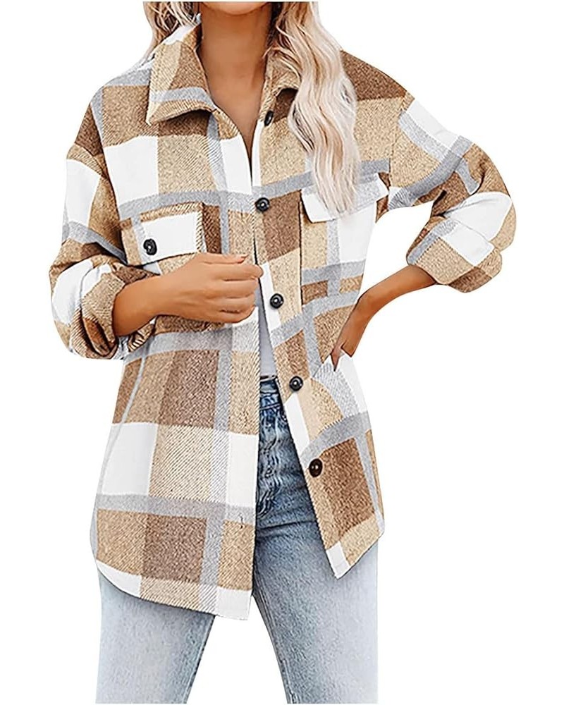 Womens Plaid Shacket Fall Jacket Fleece Lined Button Down Peacoats Plaid Lapel Casual Coats Y2K Shirt Jackets 2023 A-8-yellow...