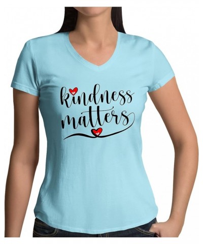 Kindness Matters Be Kind Gift Mom Wife Signature V-Neck Womens Tee Light Sky $10.70 T-Shirts