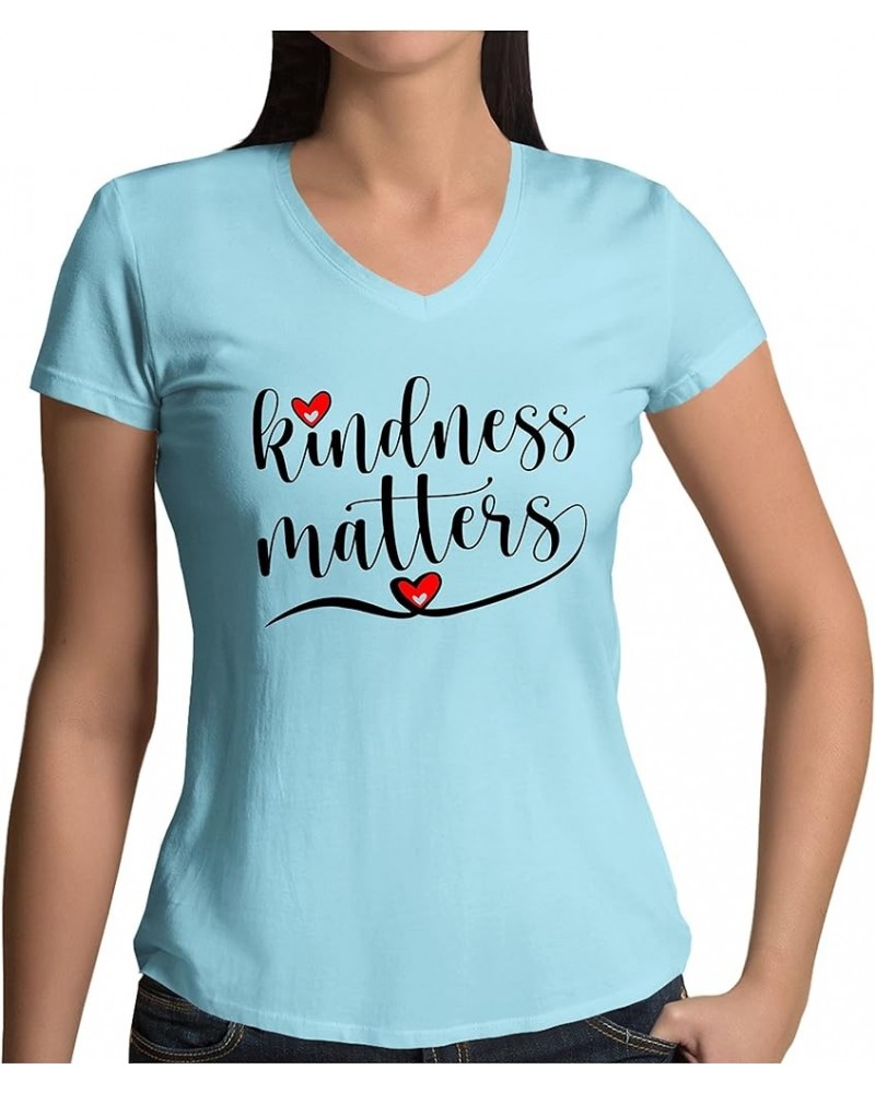 Kindness Matters Be Kind Gift Mom Wife Signature V-Neck Womens Tee Light Sky $10.70 T-Shirts