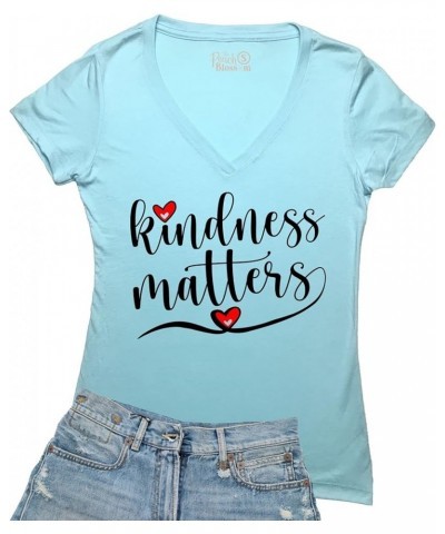 Kindness Matters Be Kind Gift Mom Wife Signature V-Neck Womens Tee Light Sky $10.70 T-Shirts