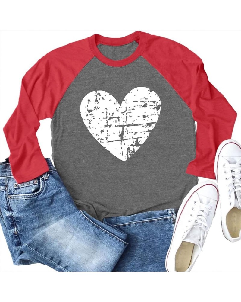 Valentines Day Shirts for Women Cute Love Heart Graphic Tees Casual Long Sleeve for Girlfriend W 02-red $8.99 T-Shirts