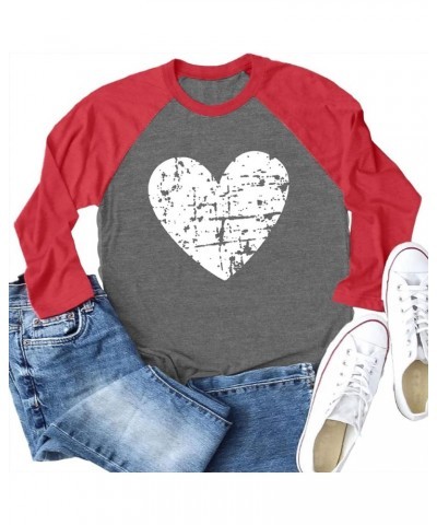 Valentines Day Shirts for Women Cute Love Heart Graphic Tees Casual Long Sleeve for Girlfriend W 02-red $8.99 T-Shirts