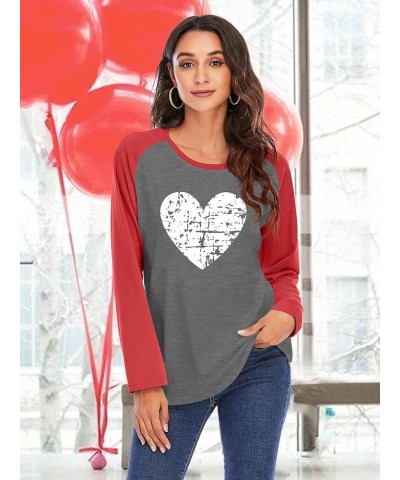 Valentines Day Shirts for Women Cute Love Heart Graphic Tees Casual Long Sleeve for Girlfriend W 02-red $8.99 T-Shirts