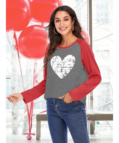 Valentines Day Shirts for Women Cute Love Heart Graphic Tees Casual Long Sleeve for Girlfriend W 02-red $8.99 T-Shirts