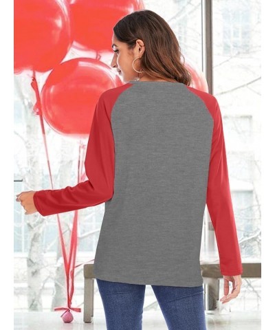 Valentines Day Shirts for Women Cute Love Heart Graphic Tees Casual Long Sleeve for Girlfriend W 02-red $8.99 T-Shirts