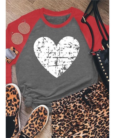 Valentines Day Shirts for Women Cute Love Heart Graphic Tees Casual Long Sleeve for Girlfriend W 02-red $8.99 T-Shirts