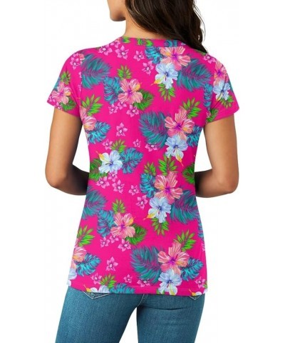 Womens Summer V Neck Casual T Shirt Short Sleeve Blouses Tops Plus Size Athletic T-Shirt for Women Graphic XS-5XL Hot Pink Al...